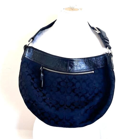 Coach Jacquard Canvas Patent Leather Soho Pleated Signature Hobo Bag F13741 - Picture 2 of 12